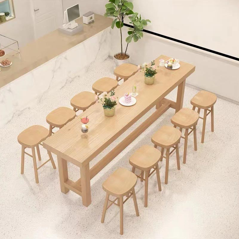 Modern Rectangle Table and Stool Set 1/2/6/11 Pieces Solid Wood Bar Table Set in Natural