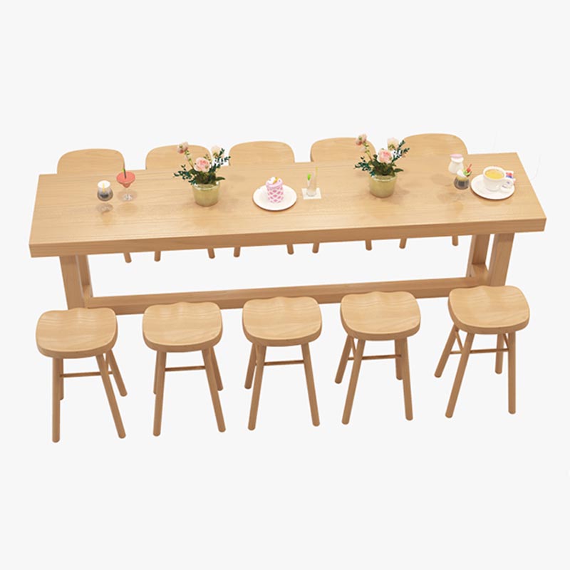 Modern Rectangle Table and Stool Set 1/2/6/11 Pieces Solid Wood Bar Table Set in Natural