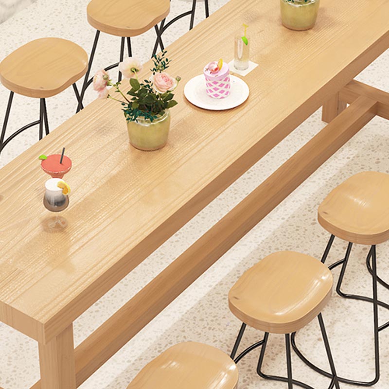 Modern Rectangle Table and Stool Set 1/2/6/11 Pieces Solid Wood Bar Table Set in Natural