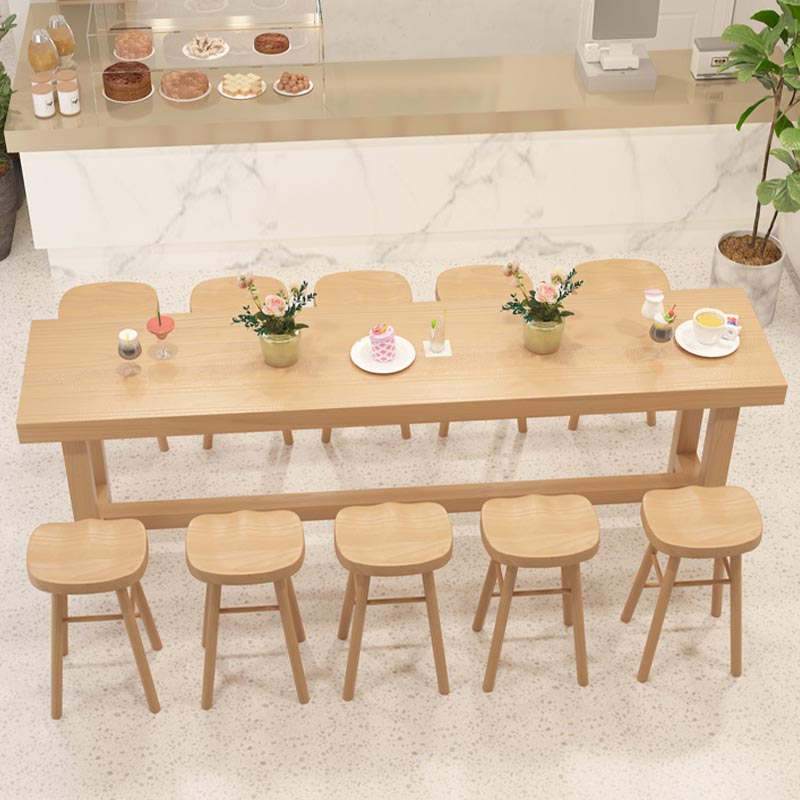 Modern Rectangle Table and Stool Set 1/2/6/11 Pieces Solid Wood Bar Table Set in Natural