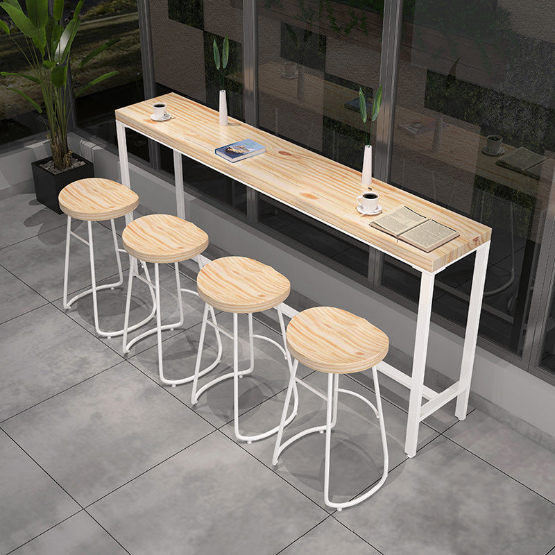 Contemporary Rectangular Bar Set 1/2/4 Pcs Solid Wood Counter and Bar Stools