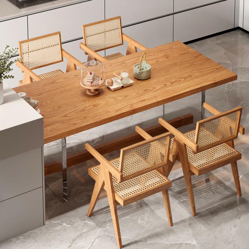 Rectangle 1/2/5/7 Pieces Dining Set Acrylic Base Dining Furniture in Natural