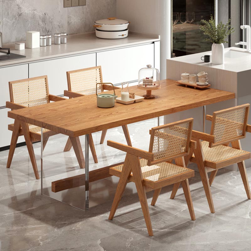 Rectangle 1/2/5/7 Pieces Dining Set Acrylic Base Dining Furniture in Natural