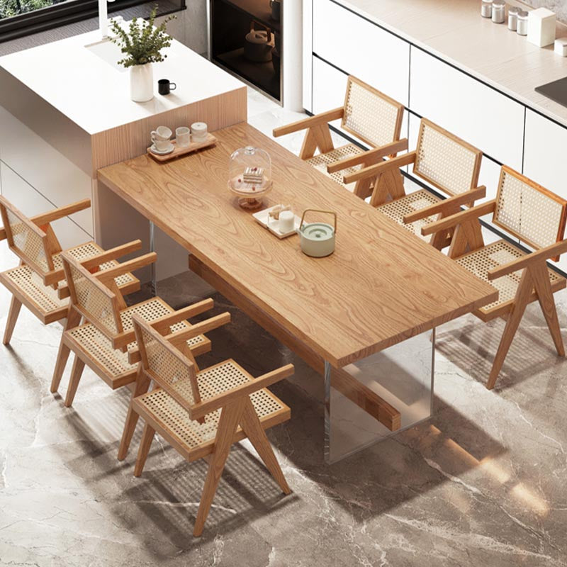 Rectangle 1/2/5/7 Pieces Dining Set Acrylic Base Dining Furniture in Natural