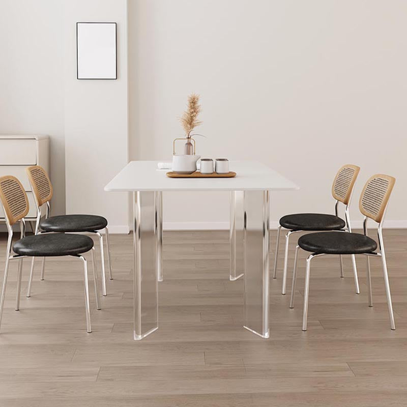 Modern White Dining Set Rectangle 1/2/4/5/7 Stone and Acrylic Pieces Dinette Set