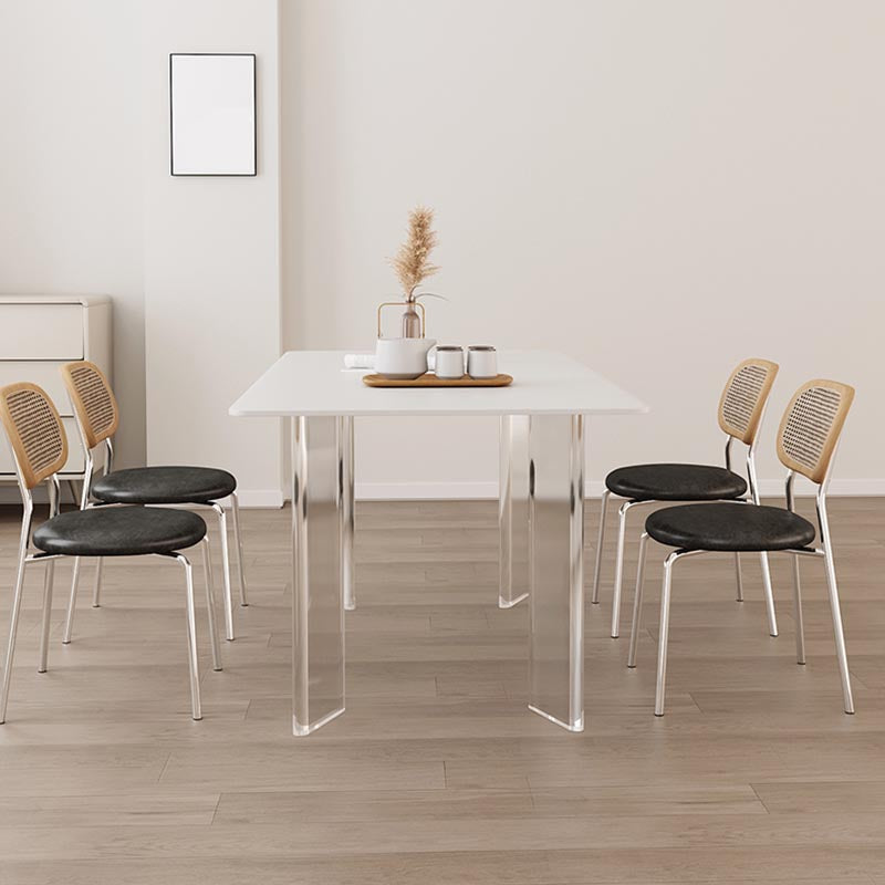 Modern White Dining Set Rectangle 1/2/4/5/7 Stone and Acrylic Pieces Dinette Set