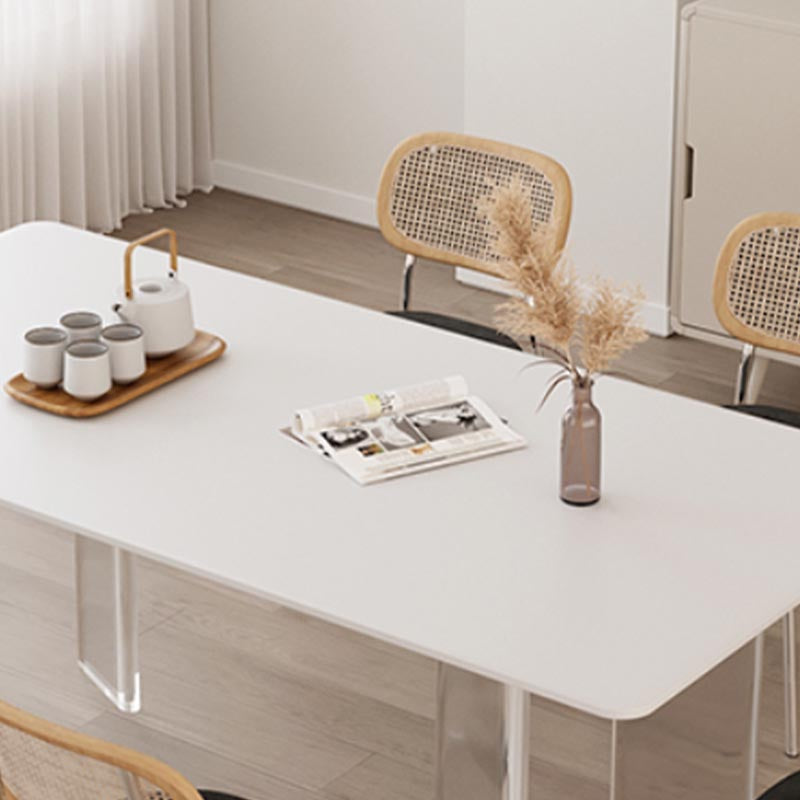 Modern White Dining Set Rectangle 1/2/4/5/7 Stone and Acrylic Pieces Dinette Set