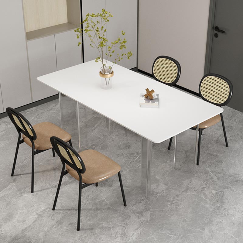 Modern White Dining Set Rectangle 1/2/4/5/7 Stone and Acrylic Pieces Dinette Set