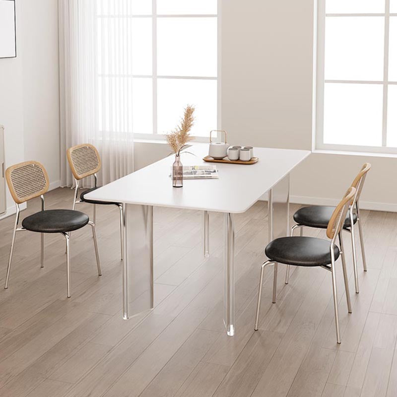 Modern White Dining Set Rectangle 1/2/4/5/7 Stone and Acrylic Pieces Dinette Set