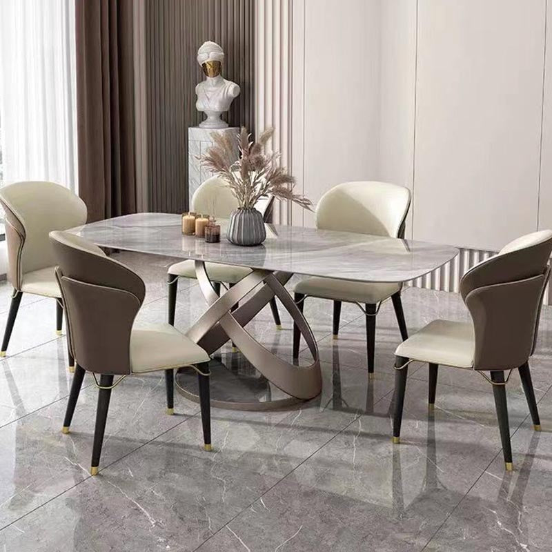 Nordic Sintered Stone Top Dining Set Rectangular 1/4/5/6/7 Pieces Dining Room Table Set
