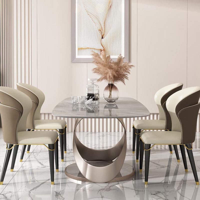 Nordic Sintered Stone Top Dining Set Rectangular 1/4/5/6/7 Pieces Dining Room Table Set