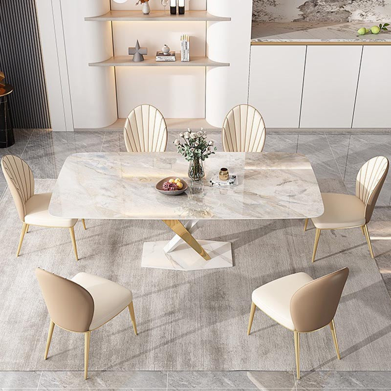 Glam Dining Table Set 1/2/5/7 Pcs Rectangle Dining Table with Upholstered Chairs