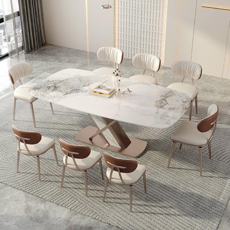 Nordic Sintered Stone Top Dining Set Rectangular 1/4/5/7/9 Pieces Dining Area Table Set