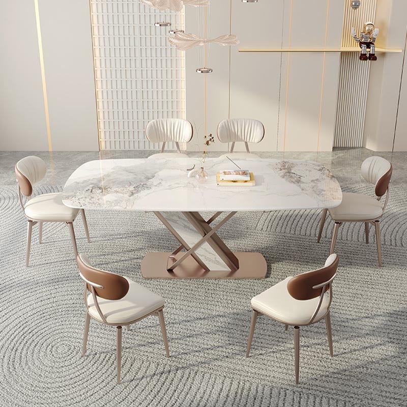 Nordic Sintered Stone Top Dining Set Rectangular 1/4/5/7/9 Pieces Dining Area Table Set