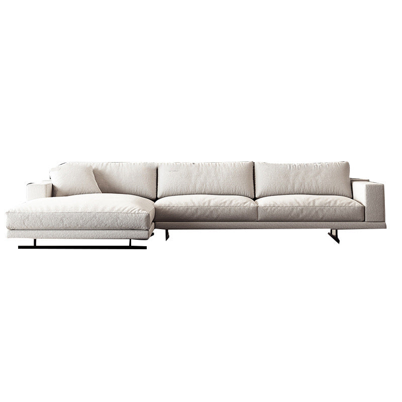 Square Arm Linen Sofa with Chaise Contemporary 4-Steater Loose Back Sofa in White