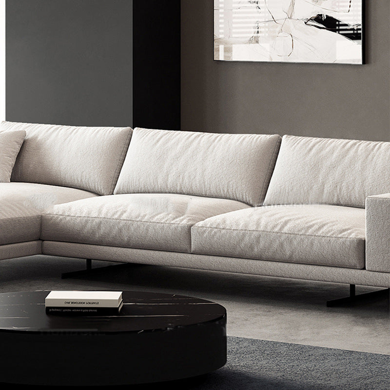 Square Arm Linen Sofa with Chaise Contemporary 4-Steater Loose Back Sofa in White