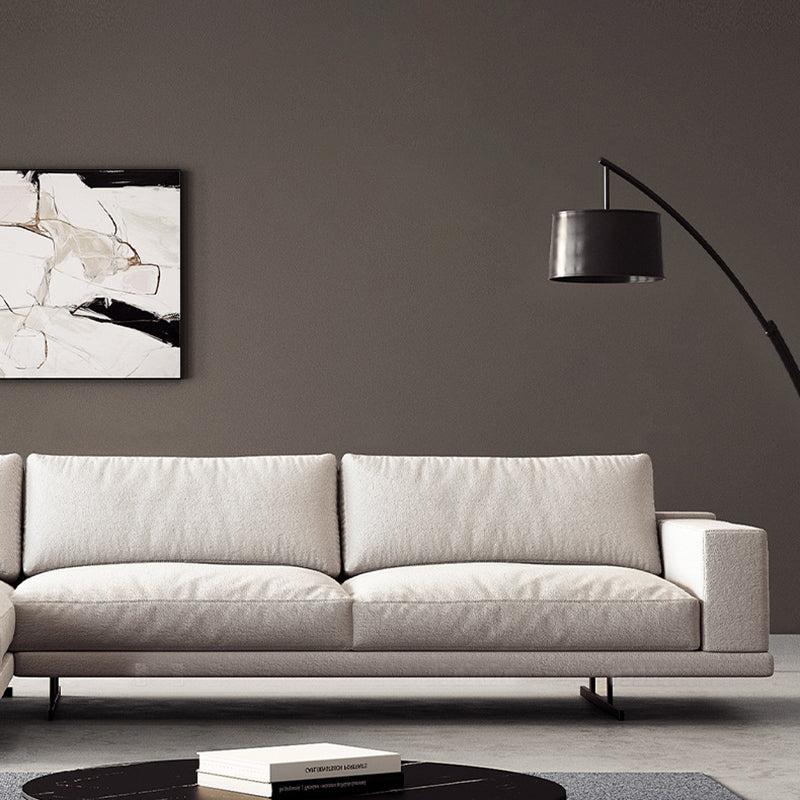 Square Arm Linen Sofa with Chaise Contemporary 4-Steater Loose Back Sofa in White