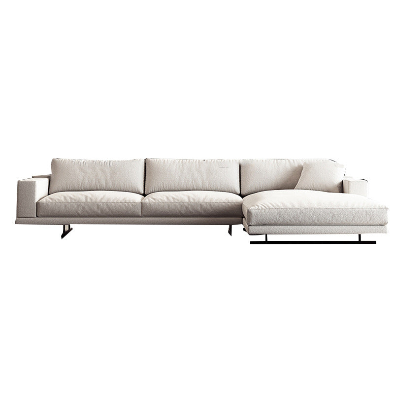 Square Arm Linen Sofa with Chaise Contemporary 4-Steater Loose Back Sofa in White