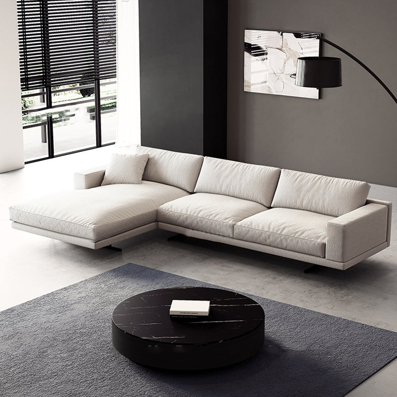 Square Arm Linen Sofa with Chaise Contemporary 4-Steater Loose Back Sofa in White
