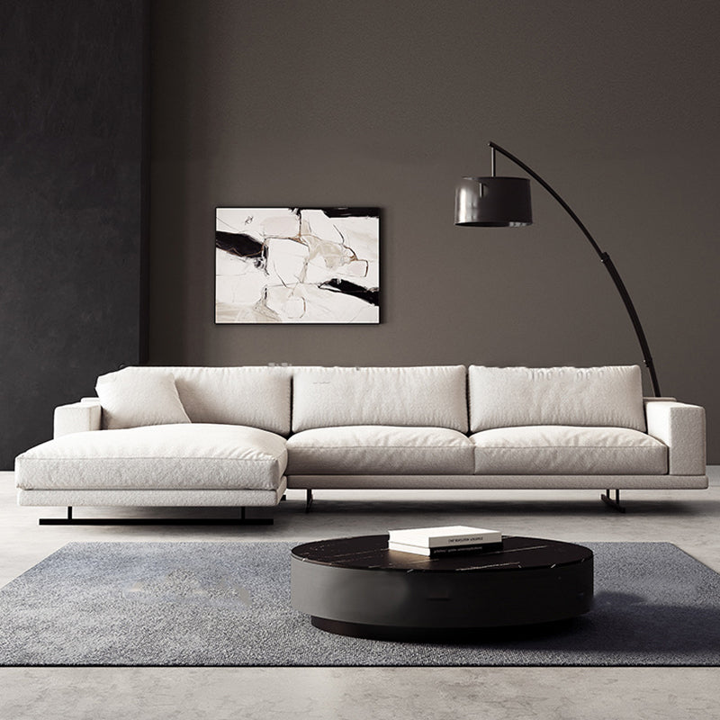 Square Arm Linen Sofa with Chaise Contemporary 4-Steater Loose Back Sofa in White