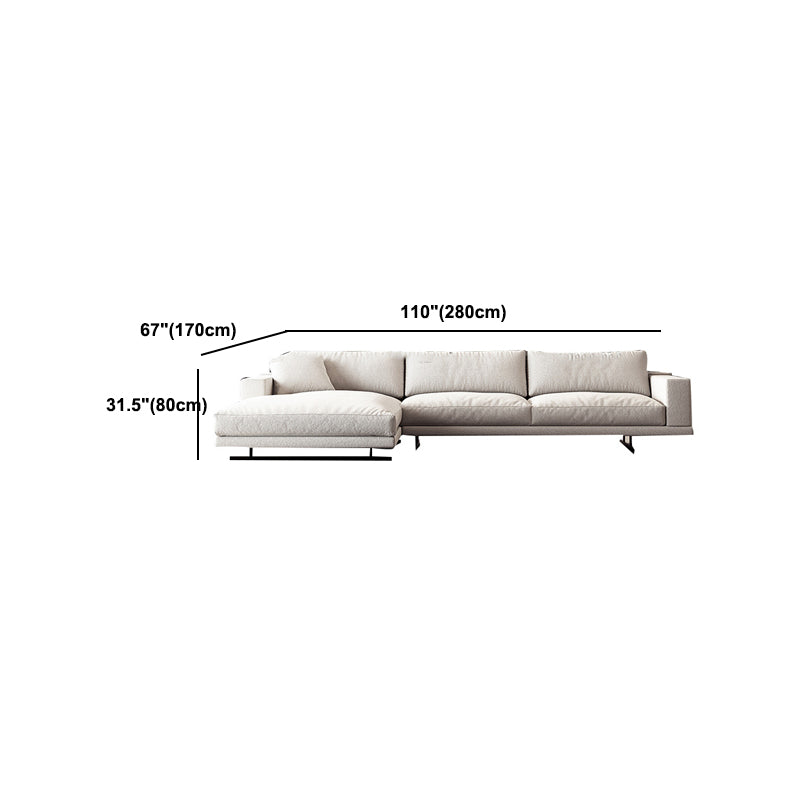 Square Arm Linen Sofa with Chaise Contemporary 4-Steater Loose Back Sofa in White