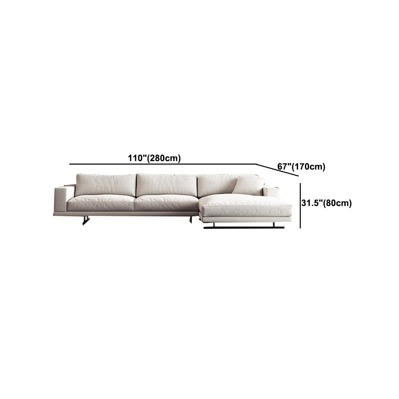 Square Arm Linen Sofa with Chaise Contemporary 4-Steater Loose Back Sofa in White
