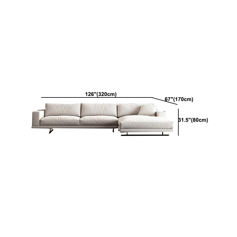 Square Arm Linen Sofa with Chaise Contemporary 4-Steater Loose Back Sofa in White
