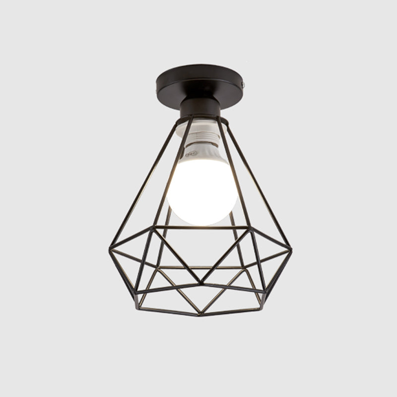 Industrial Flush Ceiling Lights Metal 1-Light Flush Mount in Black for Entryway