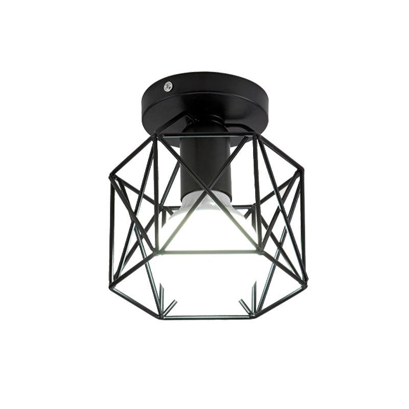 Industrial Flush Ceiling Lights Metal 1-Light Flush Mount in Black for Entryway