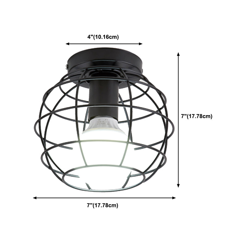 Industrial Flush Ceiling Lights Metal 1-Light Flush Mount in Black for Entryway