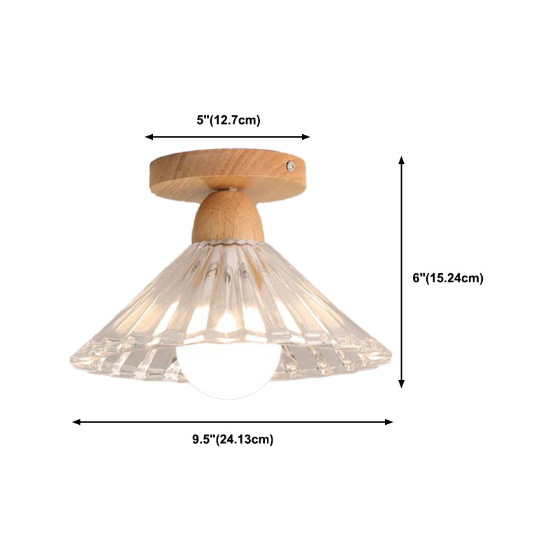 Modern Ceiling Light 1-Light Wooden Ceiling Mount Light with Glass Shade for Bedroom