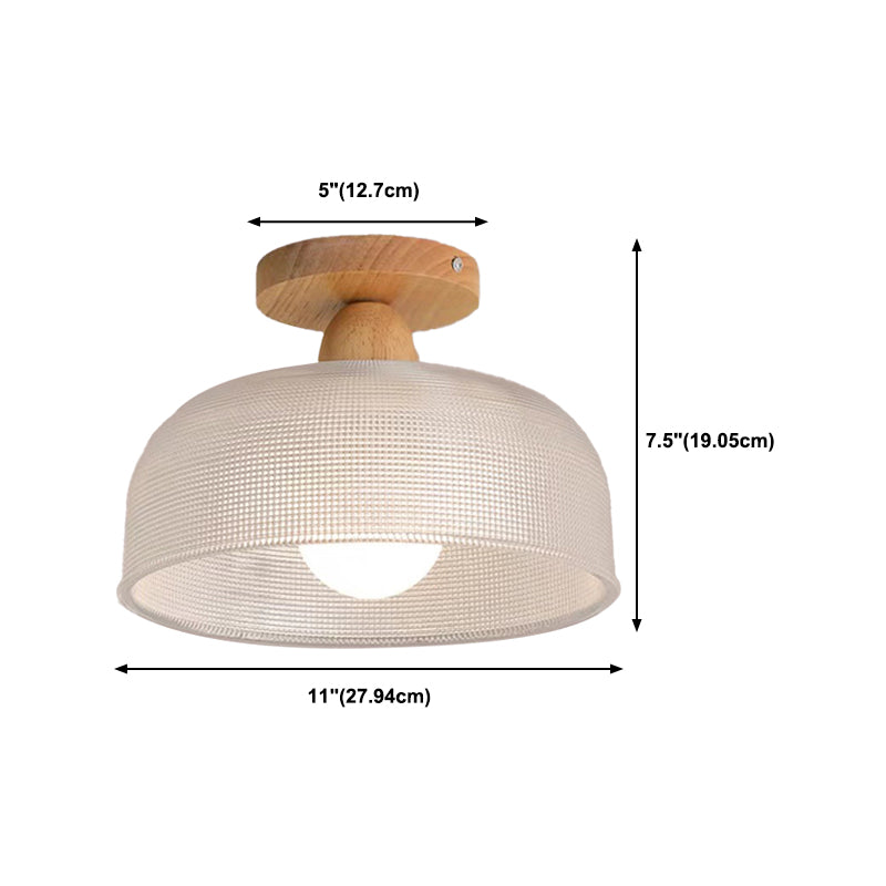 Modern Ceiling Light 1-Light Wooden Ceiling Mount Light with Glass Shade for Bedroom