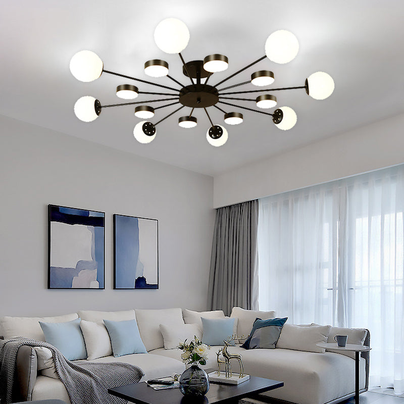 Industrial Starburst Flush Mount Ceiling Light Glass Multiple-Light Flush Mount in Black