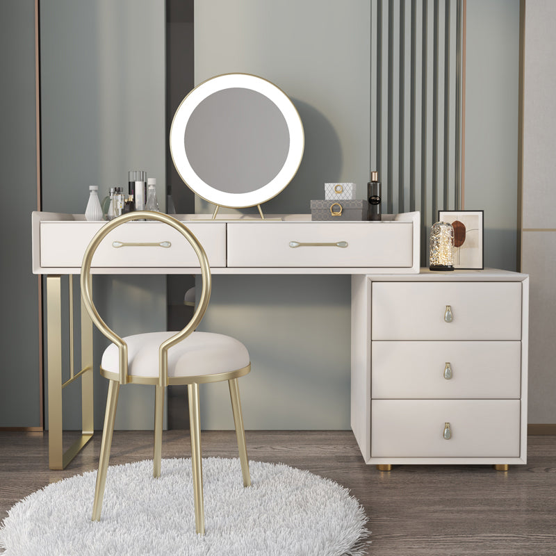 Contemporary Pine Makeup Vanity Desk 5-Drawers Vanity Makeup Table Set