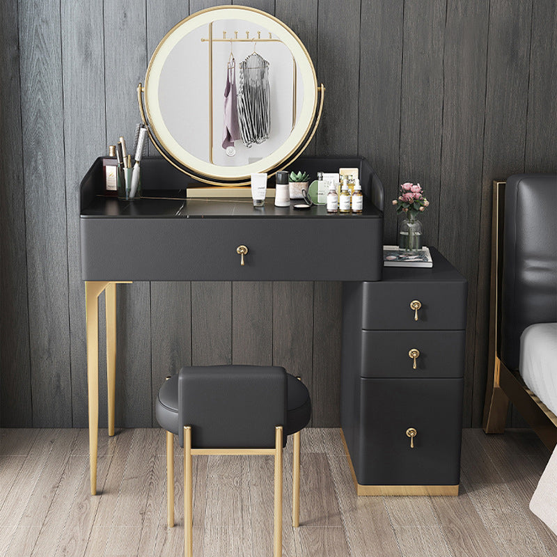 Stone Top Vanity and Stool Dressing Table Faux Leather Make-up Vanity