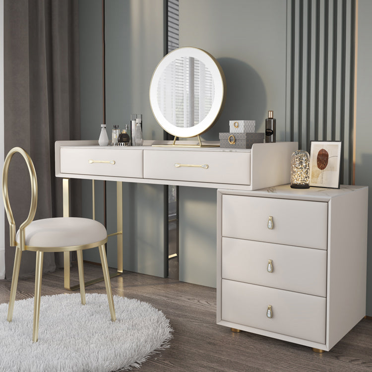 Luxurious Metal Vanity Set with Stool Stone Top Dressing Table