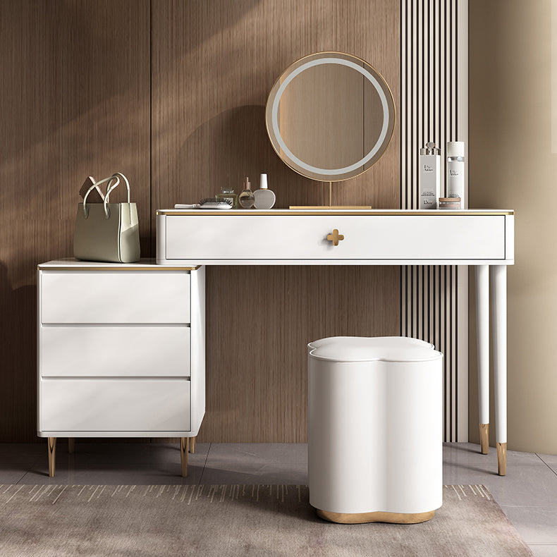 White Vanity Solid Wood Makeup Dressing Table Luxurious Stool Set