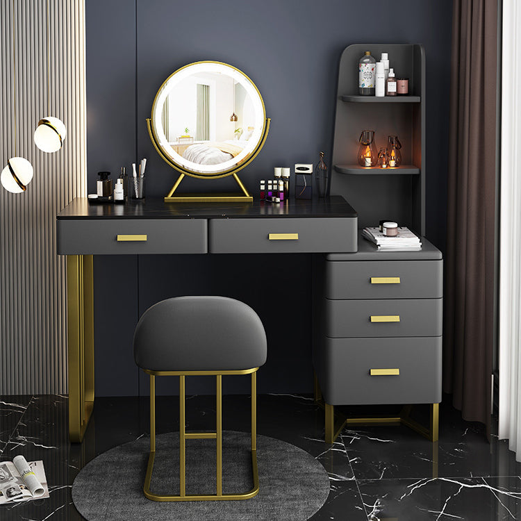 Luxurious Stone Top Makeup Vanity Table Stool Set 51.18" H 5-Drawer Dresser