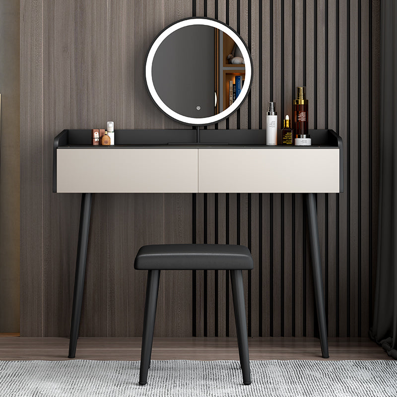 Contemporary Stone Makeup Dressing Table 2-Drawer Vanity Table Set