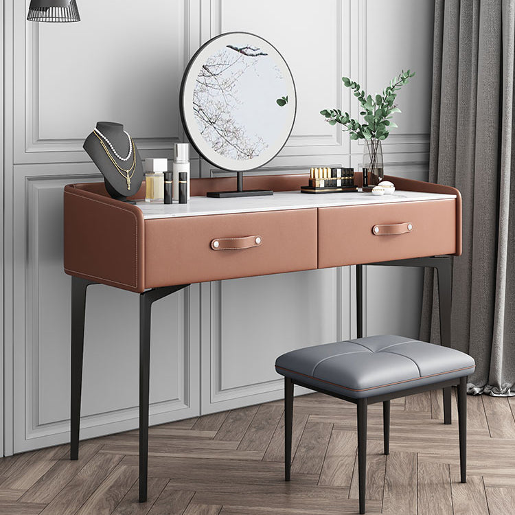 Faux Leather Vanity Desk and Stool in Orange/Grey Dressing Table