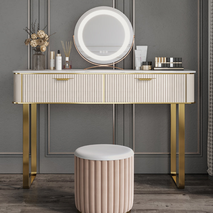 Beige Make-up Vanity Metal Dressing Table Stool Set with Drawers