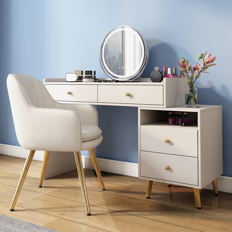 Glam Wood Vanity Makeup Dressing Table Set Beige Vanity Desk with 4 Drawers