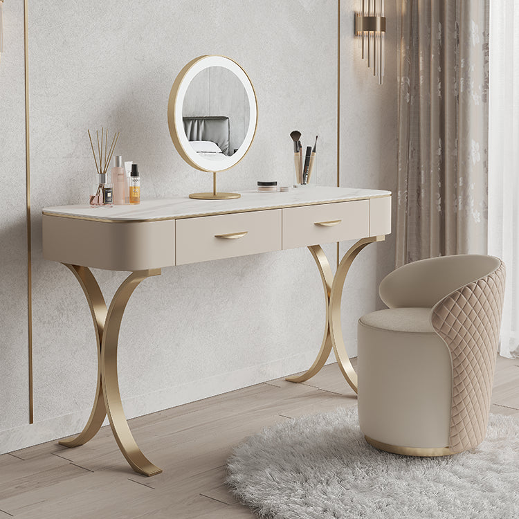 Wooden Glam Makeup Vanity Desk Beige Vanity Dressing Table Set with Drawer