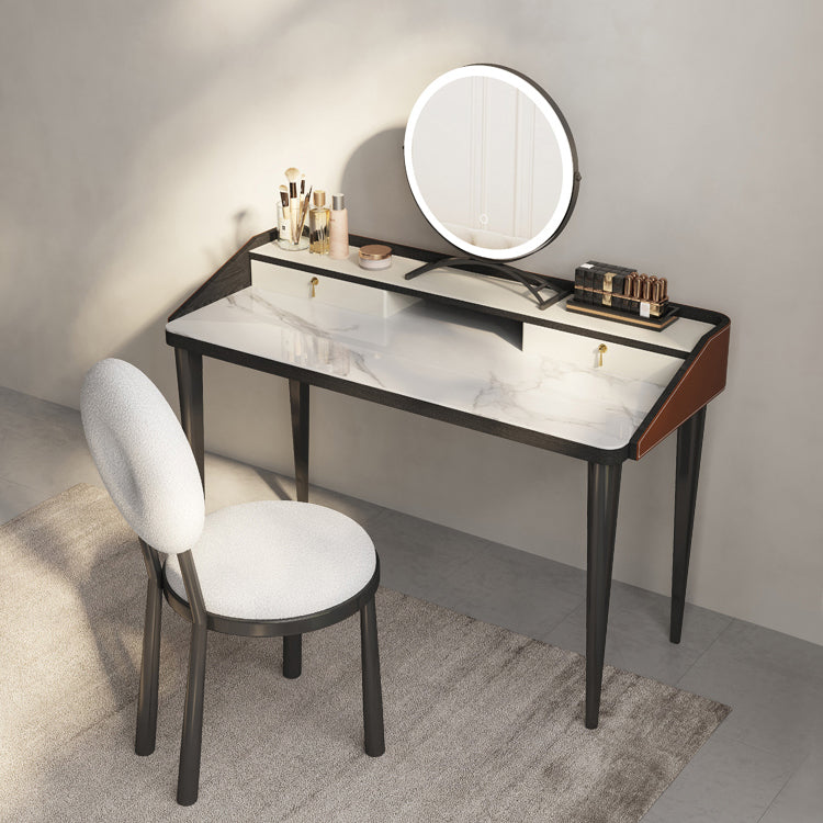 Stone Top Double Drawers Straight Feet Dresser Black Vanity Desk