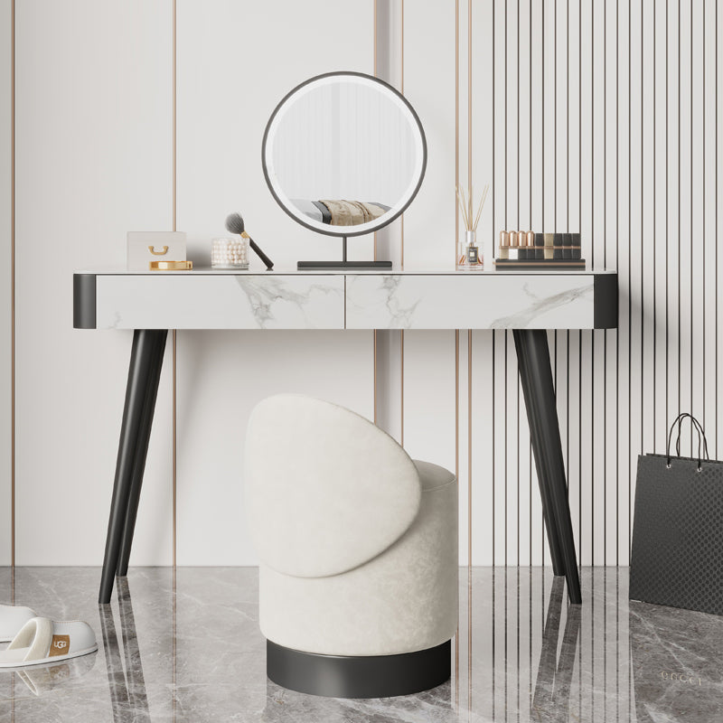 White Vanity 29.52" High Metal and Stone Top Vanity Set with Stool