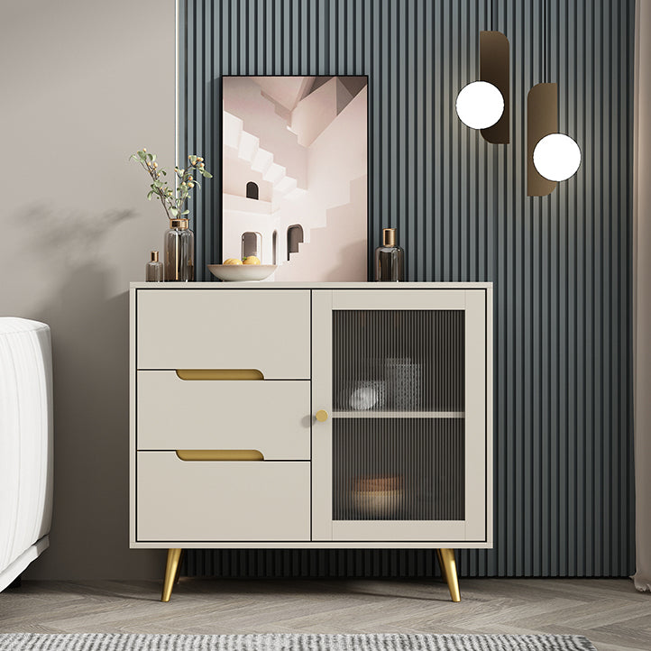 35.5"L Glass Door Wood Sideboard Modern Credenza with Storage and Drawer for Living Room