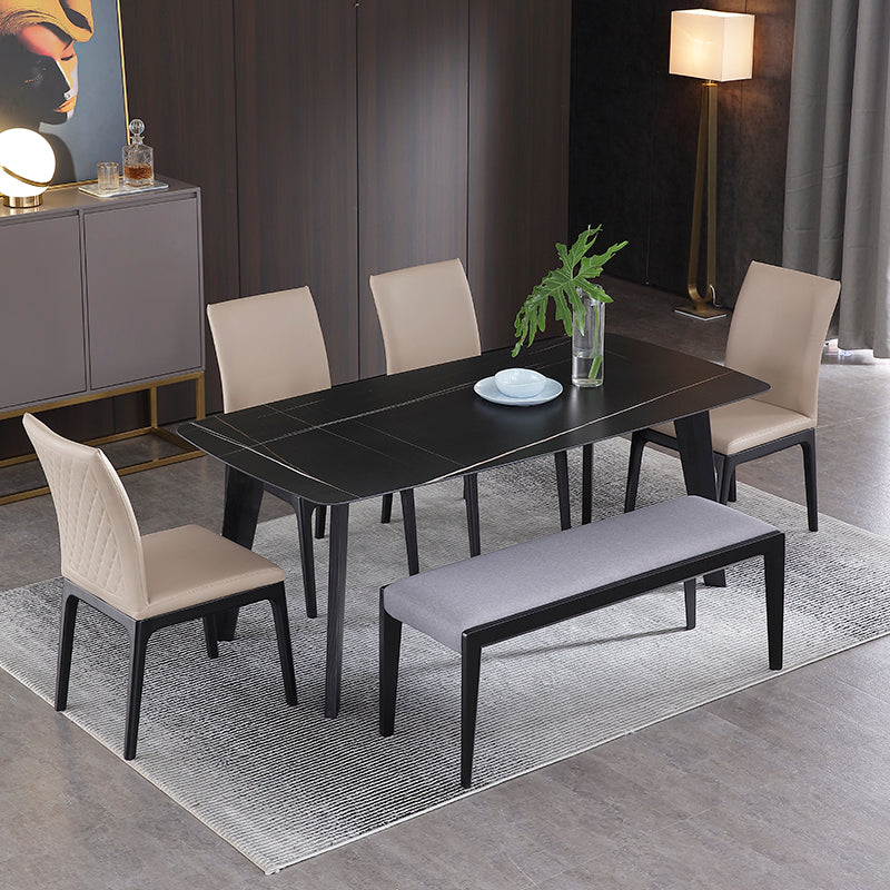 Rectangle Black Dining Table Sintered Stone Table Industrial with 4 Legs