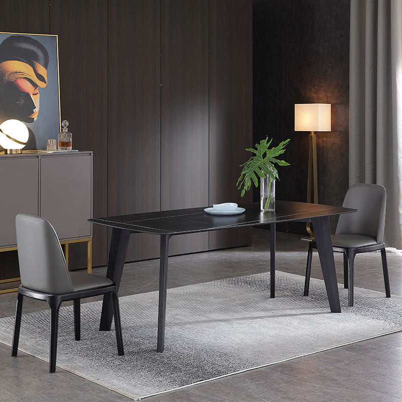 Rectangle Black Dining Table Sintered Stone Table Industrial with 4 Legs