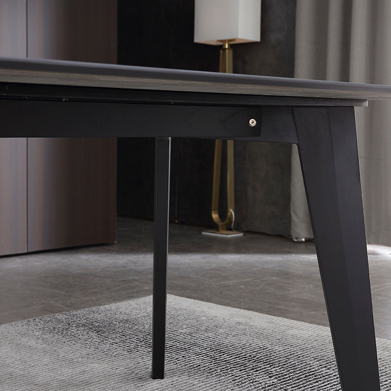 Rectangle Black Dining Table Sintered Stone Table Industrial with 4 Legs