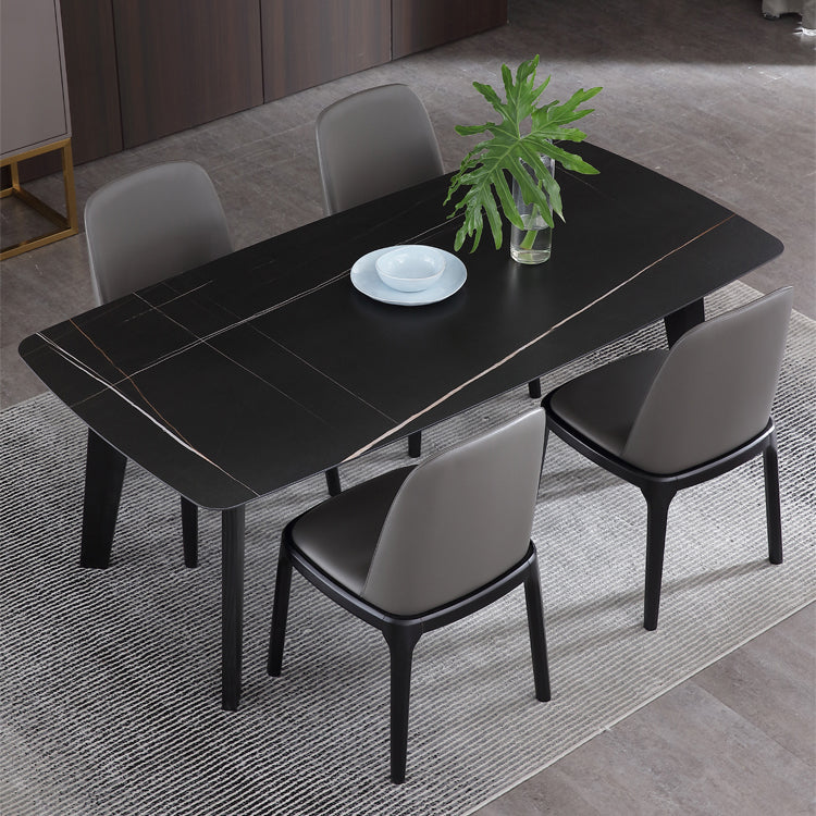 Rectangle Black Dining Table Sintered Stone Table Industrial with 4 Legs
